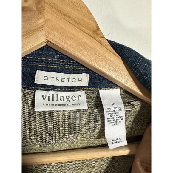 NWT Villager | 16 Plus Sz Medium Wash Three Button Pocketed Women’s Denim Jacket - Picture 5 of 8